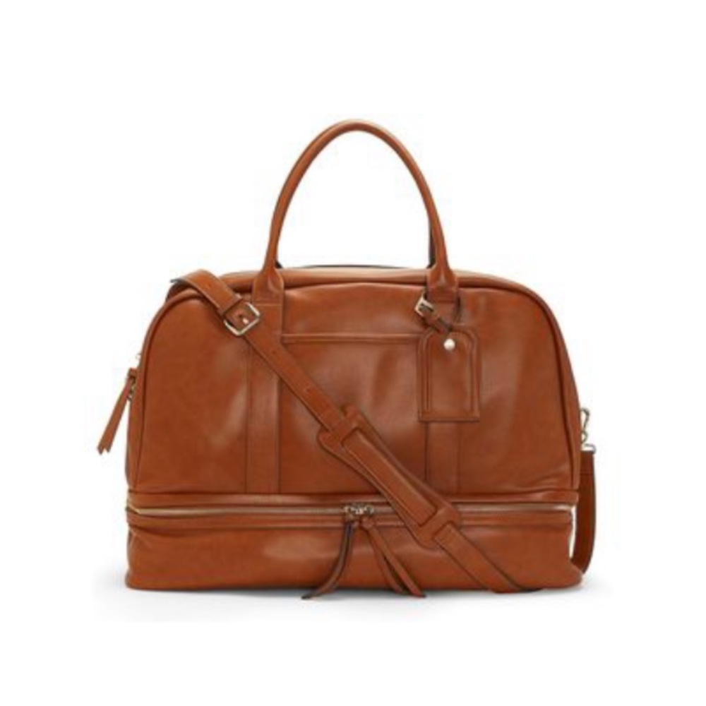 Vince Camuto Unisex Gilly Weekend Travel Bag Cognac Brown NWT